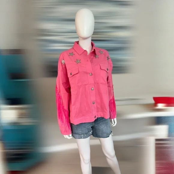 FANTASTIC FAWN pink fringe jacket S M L - Picture 8 of 12